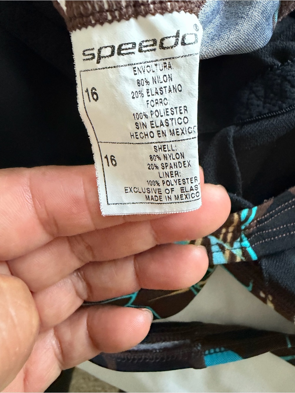 Speedo Brown One-Piece Swimsuit with Teal & Gold Leaf Print - Picture 4 of 4